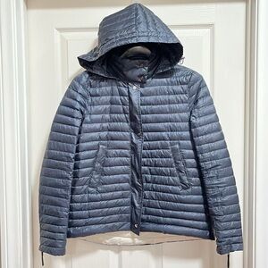 Zara Packable Down Puffer Jacket Coat Navy Blue S Hooded 90% Duck Down Warm